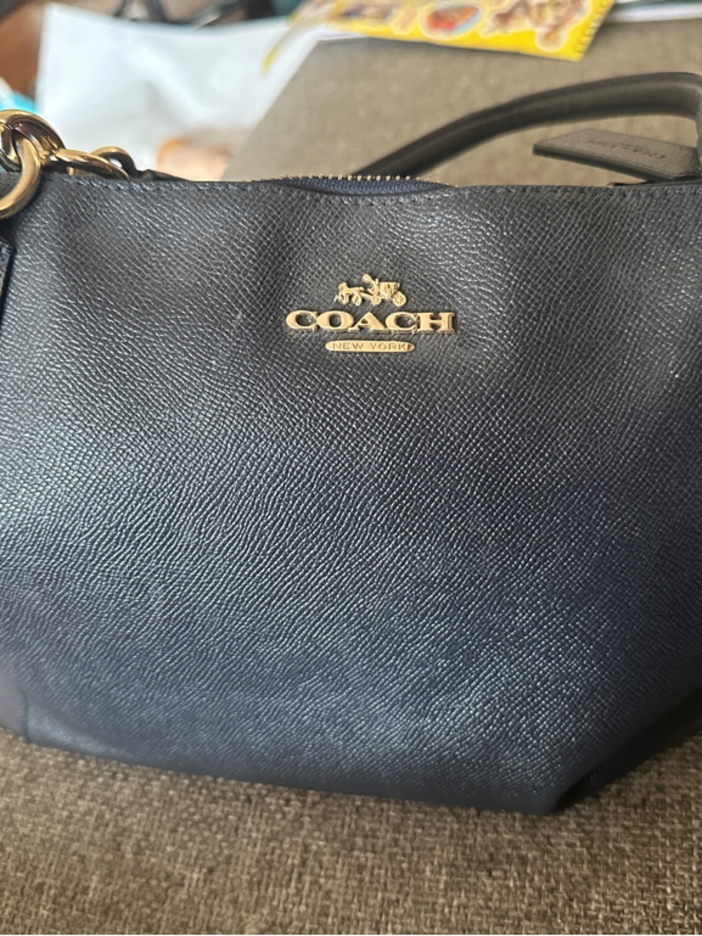 Coach Navy Saffiano Leather Shoulder Bag with Gold Hardware